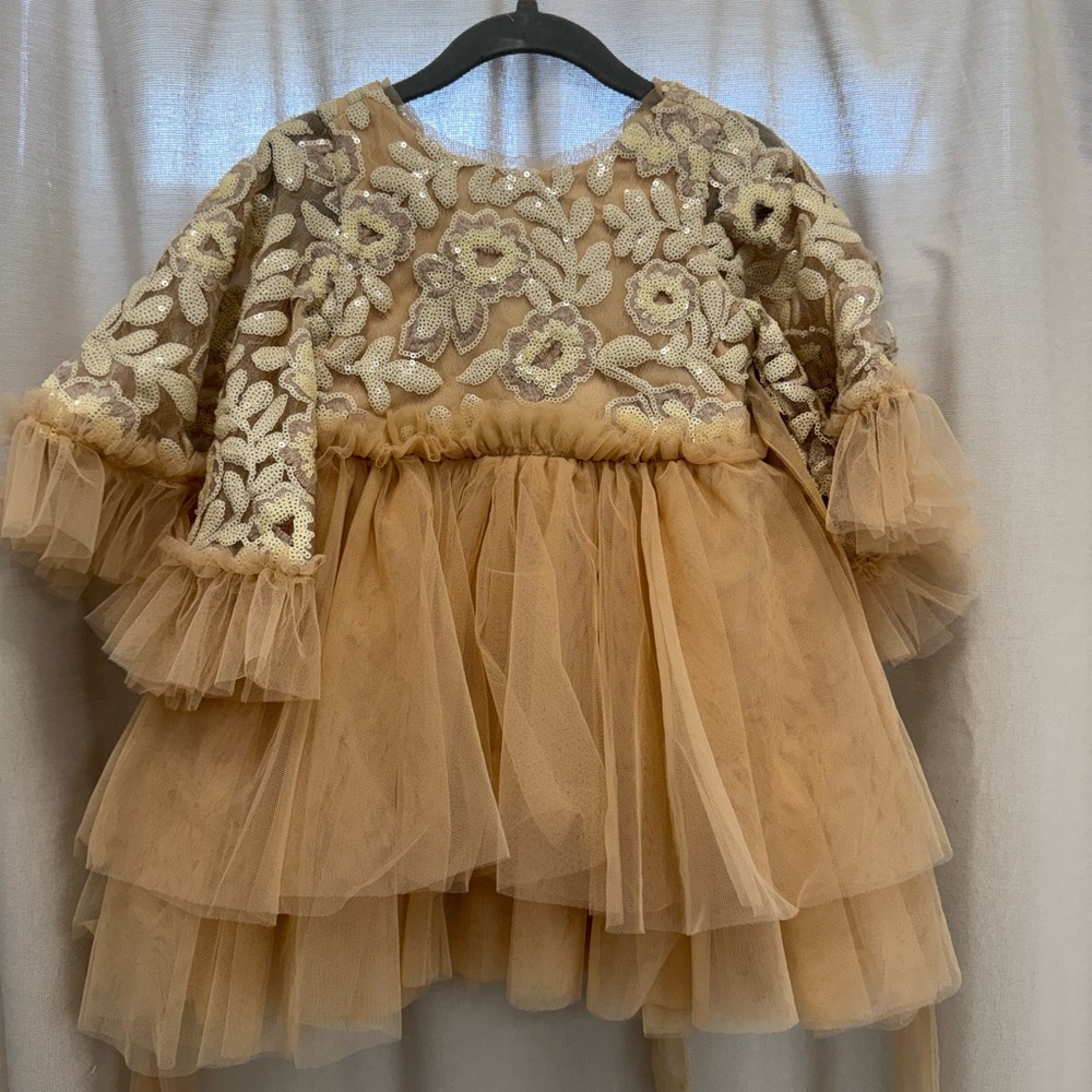 Elegant Gold Floral Kids Dress